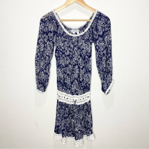 Poupette St. Barth Luxe Resort Off-Shoulder Dress In Blue/White 2 - Picture 4 of 9